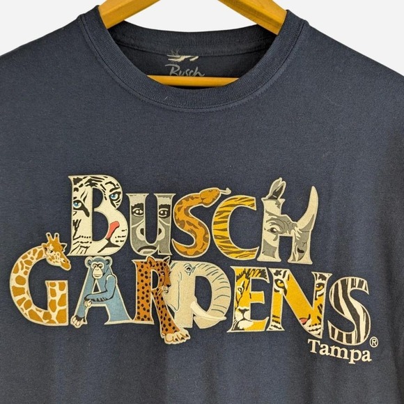 NWT Busch Gardens Tampa Graphic Tee Navy Blue Animals in Lettering l Size Medium - Picture 3 of 6
